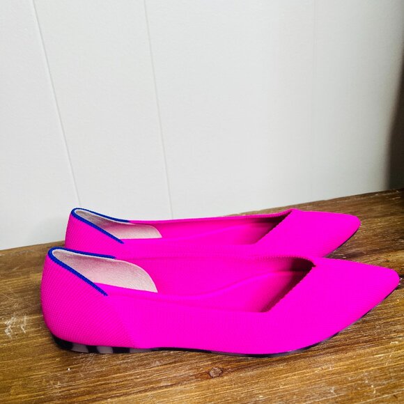 Rothy's The Point Dragon Fruit w Royal Blue Ballet Tortoise Flats Women's 7 PINK - Picture 3 of 7